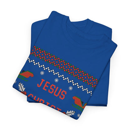 Funny Christmas Tee: "Jesus Christ Already Chill" Unisex Heavy Cotton Shirt