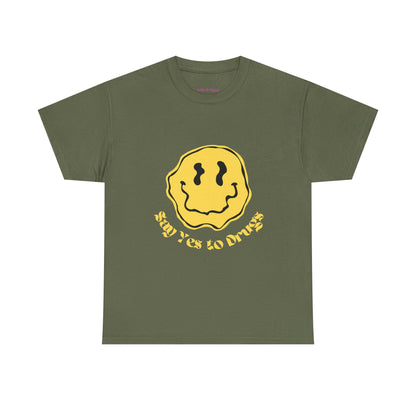 Say Yes to Drugs // Unisex Heavy Cotton Tee - Happy Smiley Face Graphic T-Shirt