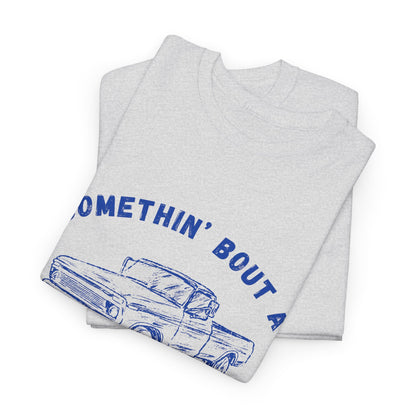 Somethin' Bout A Truck - Cobalt Distressed // Vintage Truck Graphic Unisex Heavy Cotton Tee - Perfect for Truck Lovers