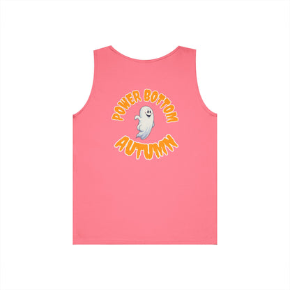 Power Bottom Autumn - White Ghost // Unisex Heavy Cotton Ghost Theme Tank Top - Fall Vibes