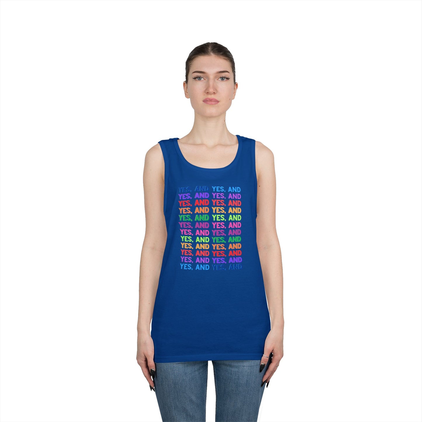 Improv, "Yes, And" // Positive Vibes Unisex Cotton Tank Top - Colorful 'YES' Design