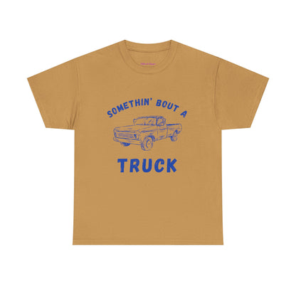 Somethin' Bout A Truck - Cobalt Distressed // Vintage Truck Graphic Unisex Heavy Cotton Tee - Perfect for Truck Lovers