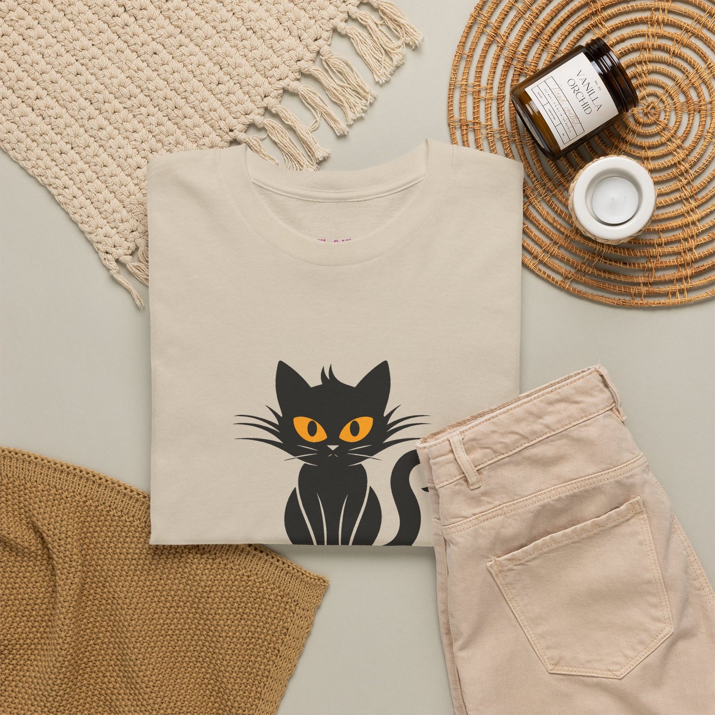 Black Cat with Sign //  Unisex Heavy Cotton Tee