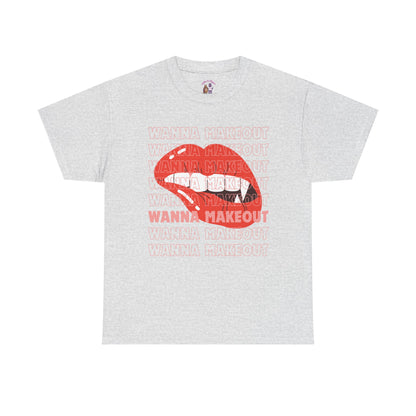 Unisex Heavy Cotton Tee - 'Wanna Makeout' Graphic Tee, Trendy Casual Wear, Perfect for Parties, Fun Couple's Tee