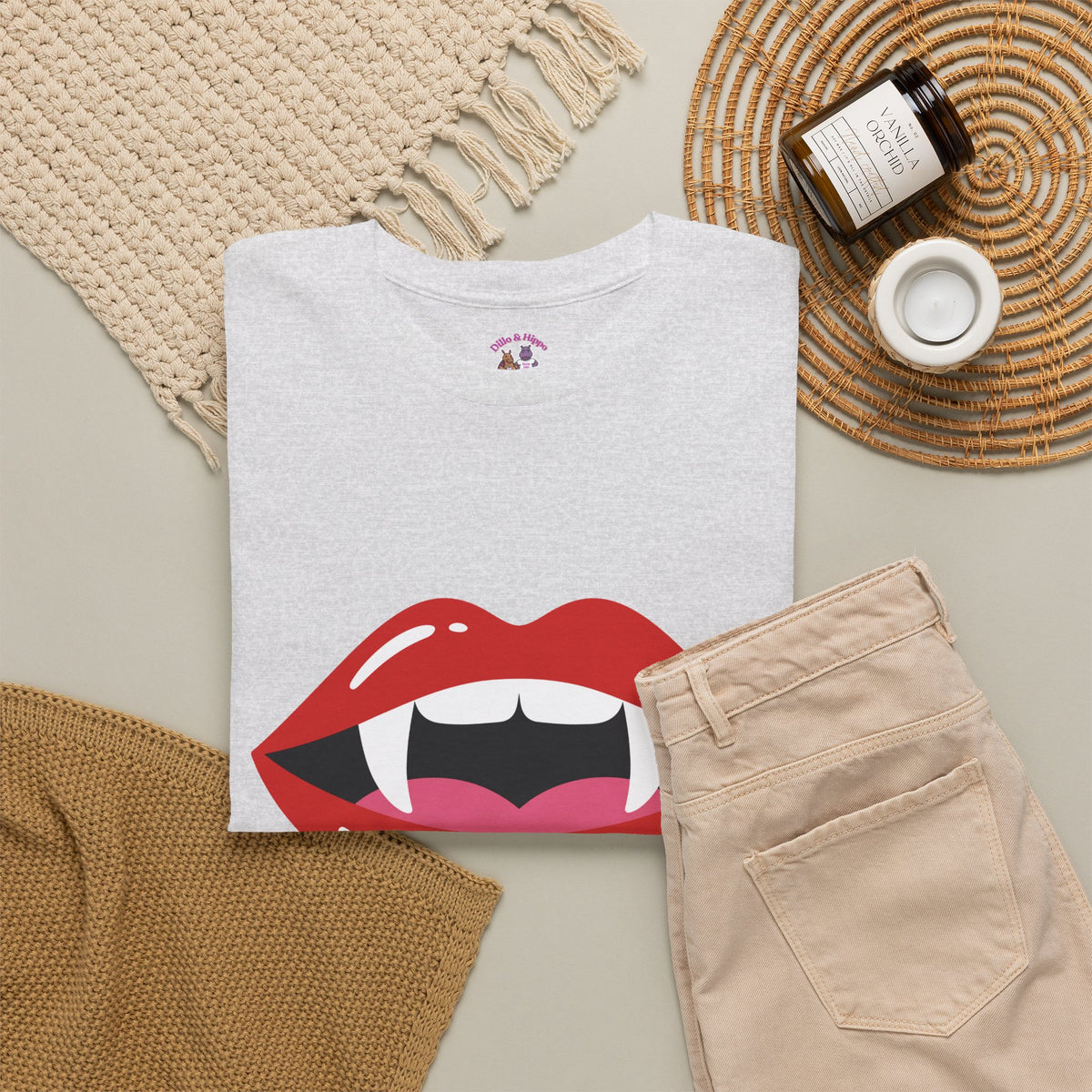 Vampire Lips Tee: Unisex Heavy Cotton Tee for Halloween, Party, Gift, Funny T-Shirt, Casual Wear, Trendy Fashion