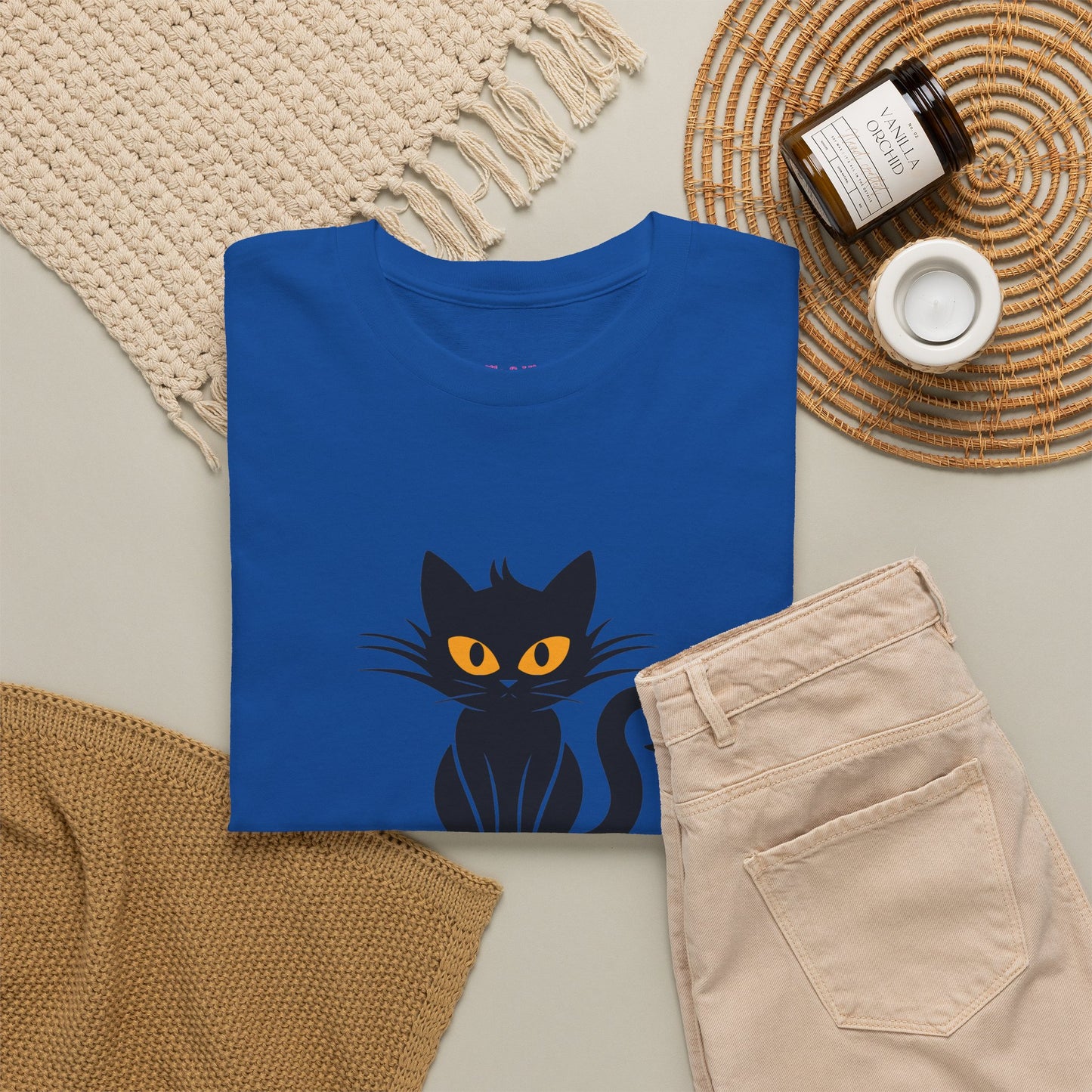 Black Cat with Sign //  Unisex Heavy Cotton Tee