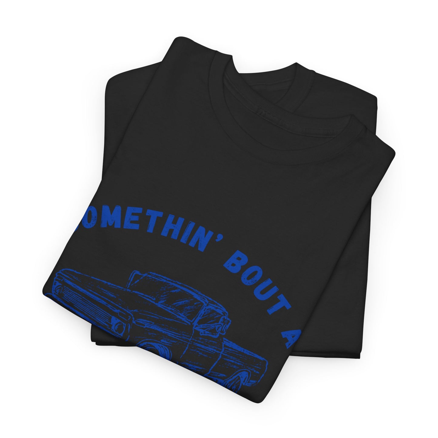 Somethin' Bout A Truck - Cobalt Distressed // Vintage Truck Graphic Unisex Heavy Cotton Tee - Perfect for Truck Lovers