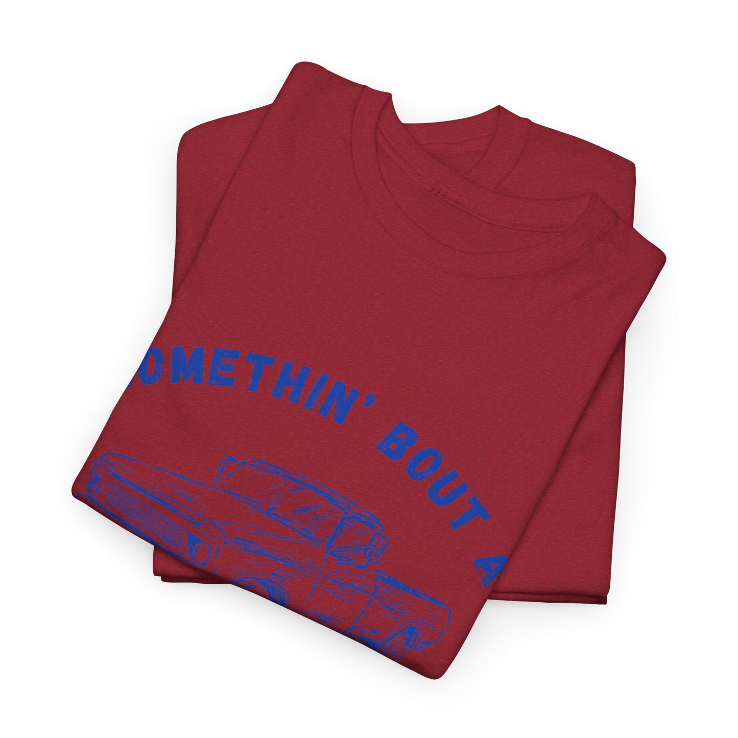 Somethin' Bout A Truck - Cobalt Distressed // Vintage Truck Graphic Unisex Heavy Cotton Tee - Perfect for Truck Lovers