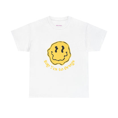 Say Yes to Drugs // Unisex Heavy Cotton Tee - Happy Smiley Face Graphic T-Shirt