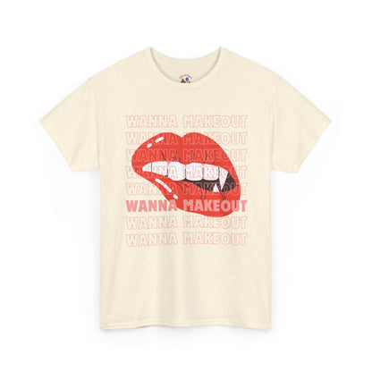 Unisex Heavy Cotton Tee - 'Wanna Makeout' Graphic Tee, Trendy Casual Wear, Perfect for Parties, Fun Couple's Tee