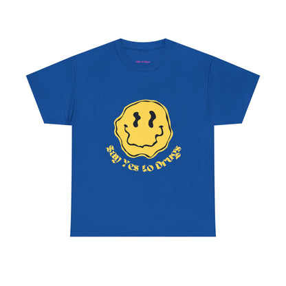 Say Yes to Drugs // Unisex Heavy Cotton Tee - Happy Smiley Face Graphic T-Shirt