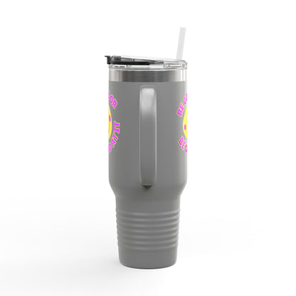 Be Good or Be Good At It Crooked Smiley // Insulated Travel Mug, 40oz - Blue Text
