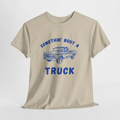 Somethin' Bout A Truck - Cobalt Distressed // Vintage Truck Graphic Unisex Heavy Cotton Tee - Perfect for Truck Lovers