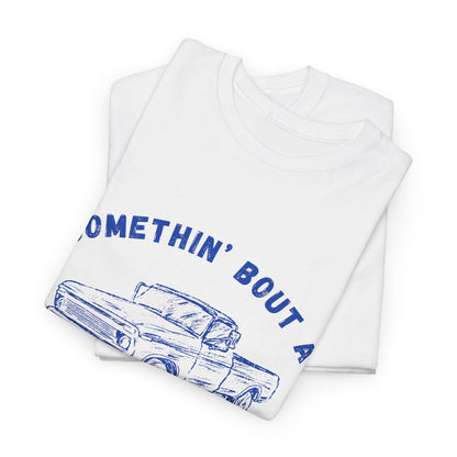 Somethin' Bout A Truck - Cobalt Distressed // Vintage Truck Graphic Unisex Heavy Cotton Tee - Perfect for Truck Lovers