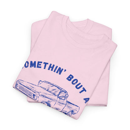 Somethin' Bout A Truck - Cobalt Distressed // Vintage Truck Graphic Unisex Heavy Cotton Tee - Perfect for Truck Lovers