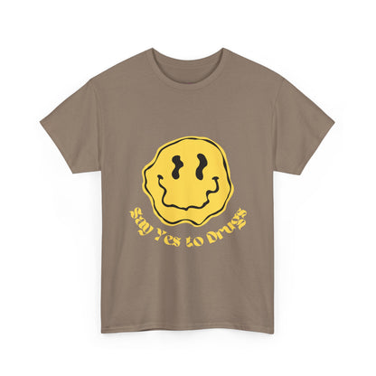 Say Yes to Drugs // Unisex Heavy Cotton Tee - Happy Smiley Face Graphic T-Shirt