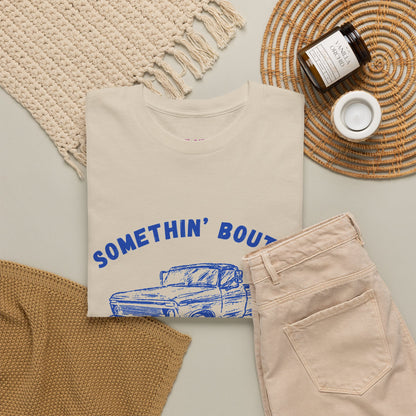 Somethin' Bout A Truck - Cobalt Distressed // Vintage Truck Graphic Unisex Heavy Cotton Tee - Perfect for Truck Lovers