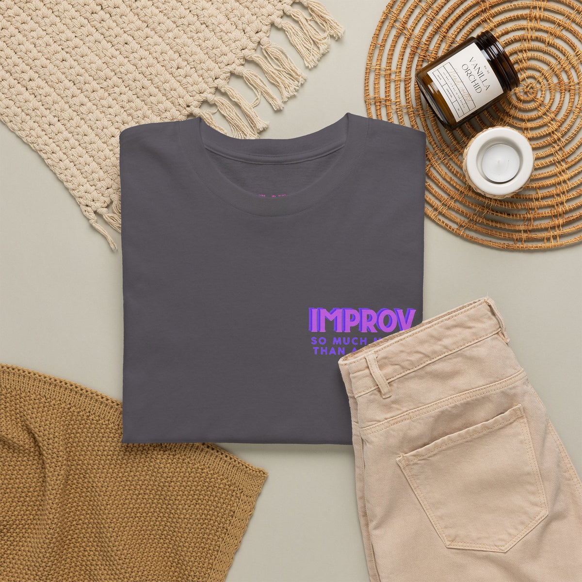 Improv, Multi Color "Yes, And" Double-sided // Colorful Affirmation Unisex Heavy Cotton Tee
