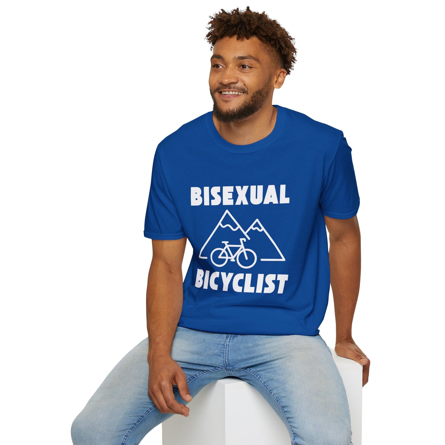 Bisexual (Mountain) Bicyclist  // Unisex Softstyle T-Shirt