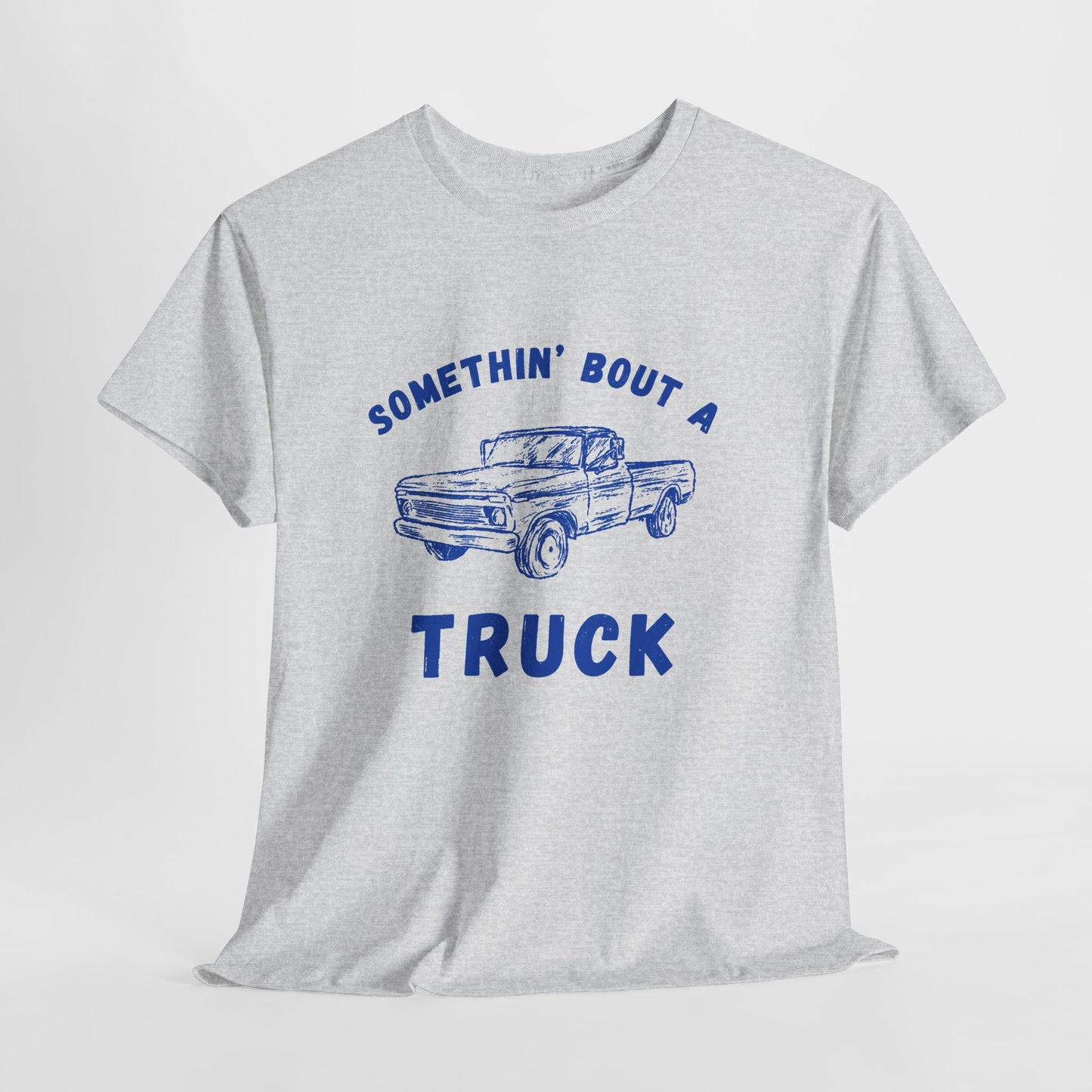 Somethin' Bout A Truck - Cobalt Distressed // Vintage Truck Graphic Unisex Heavy Cotton Tee - Perfect for Truck Lovers
