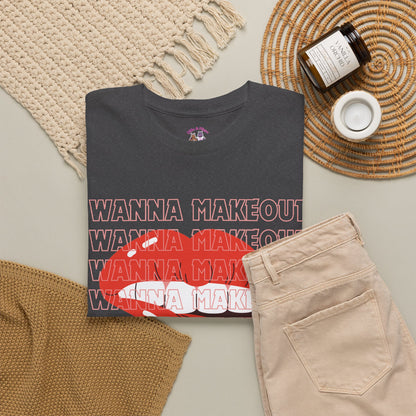 Unisex Heavy Cotton Tee - 'Wanna Makeout' Graphic Tee, Trendy Casual Wear, Perfect for Parties, Fun Couple's Tee