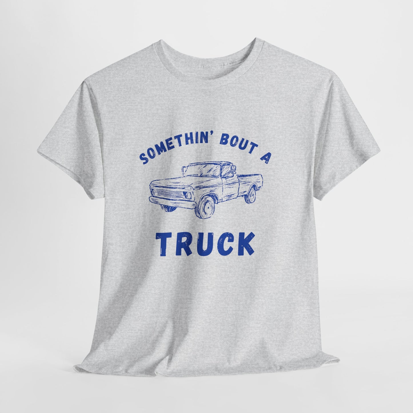 Somethin' Bout A Truck - Cobalt Distressed // Vintage Truck Graphic Unisex Heavy Cotton Tee - Perfect for Truck Lovers