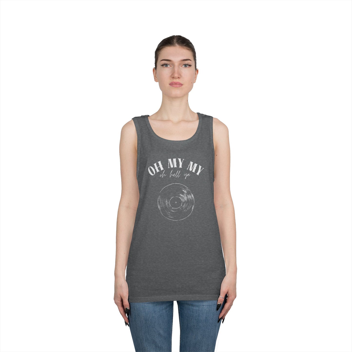 Oh My My Cool Vinyl Record // Unisex Heavy Cotton Tank Top - Graphic Tee