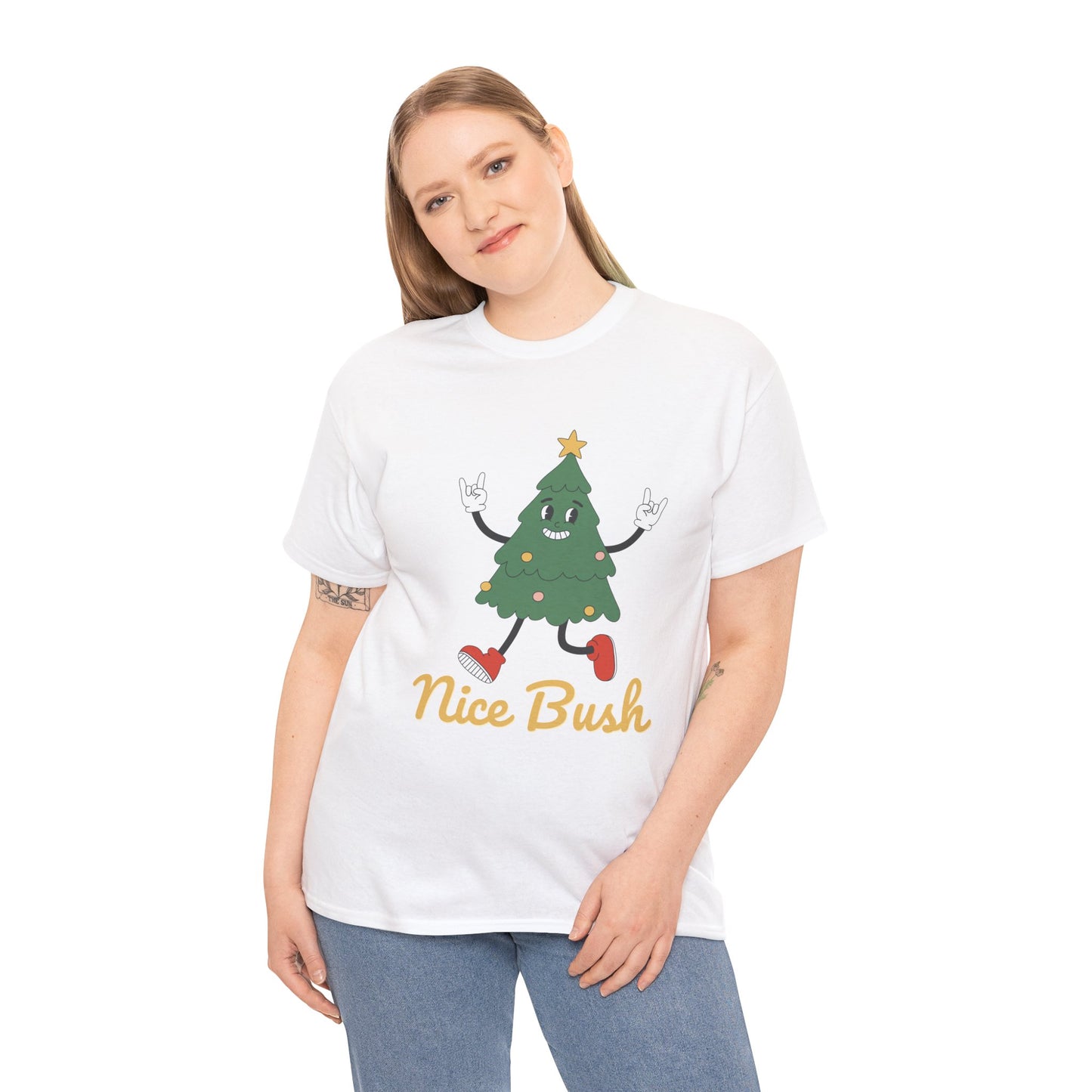 Funny Christmas Tree Tee - 'Nice Bush' Unisex Heavy Cotton T-Shirt