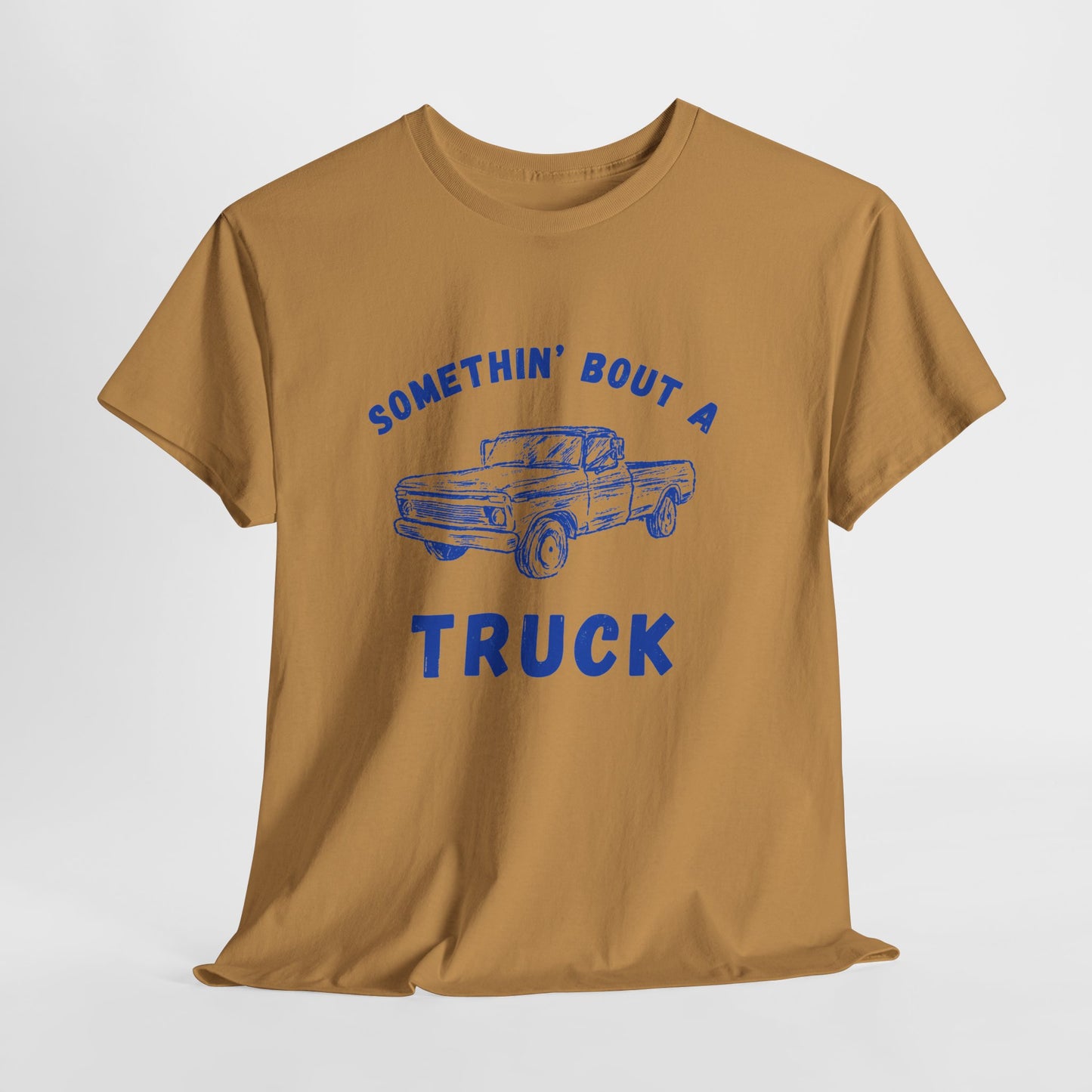 Somethin' Bout A Truck - Cobalt Distressed // Vintage Truck Graphic Unisex Heavy Cotton Tee - Perfect for Truck Lovers