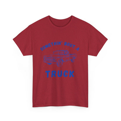 Somethin' Bout A Truck - Cobalt Distressed // Vintage Truck Graphic Unisex Heavy Cotton Tee - Perfect for Truck Lovers