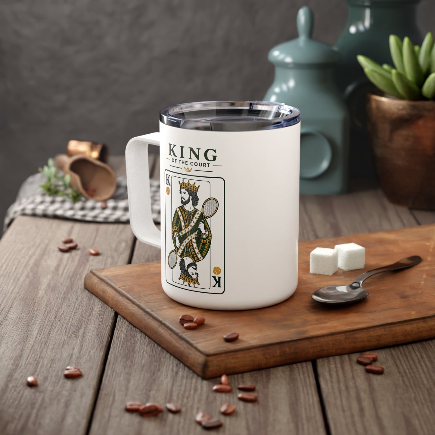 Tennis - King of the Court - Vintage Playing Card -  10oz Insulated Coffee Mug