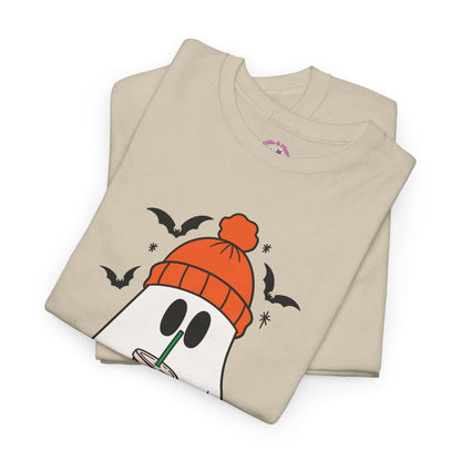 Ghostly Chill Unisex Heavy Cotton Tee, Halloween Shirt, Casual Wear, Fall Fashion, Cute Ghost Tee, Spooky Vibes