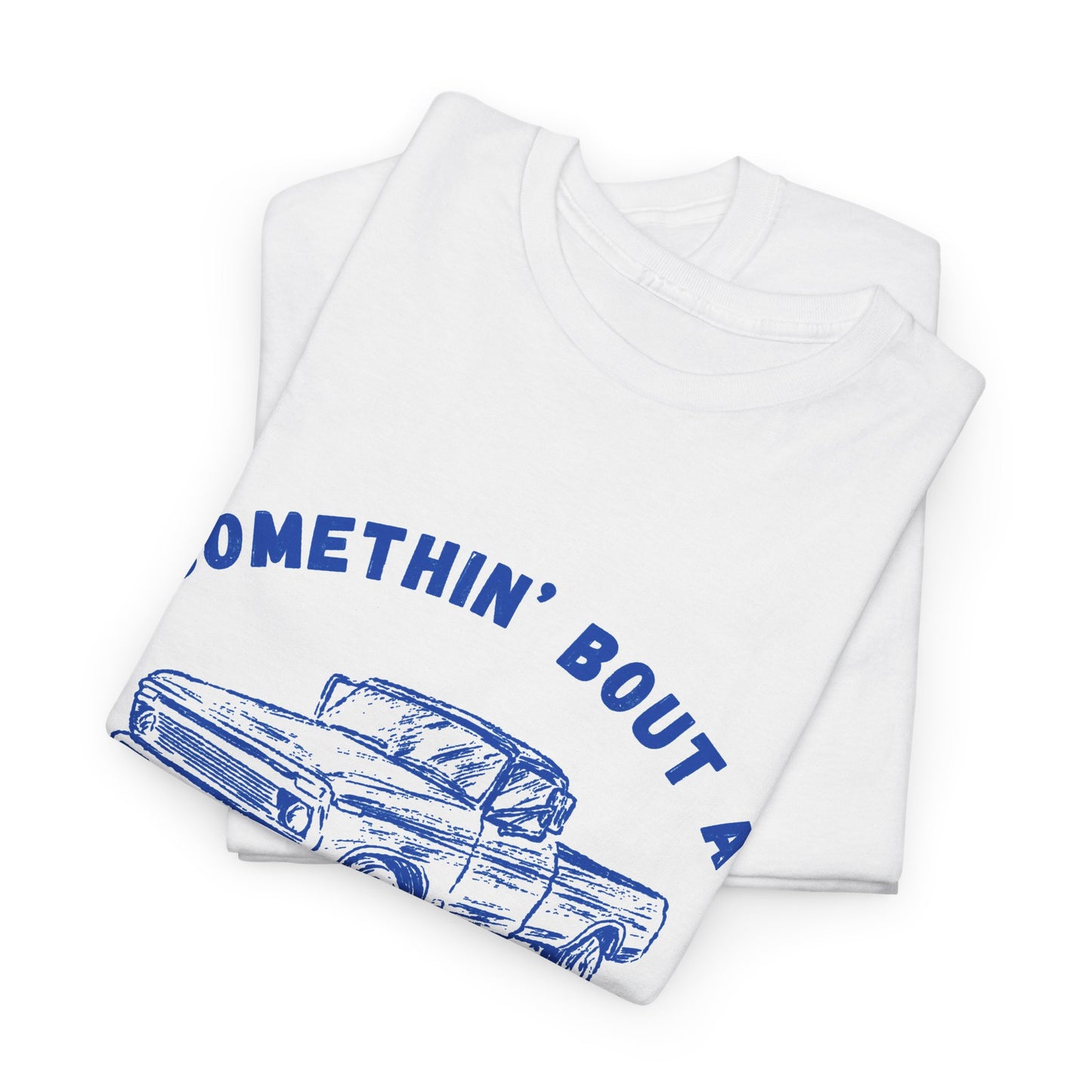 Somethin' Bout A Truck - Cobalt Distressed // Vintage Truck Graphic Unisex Heavy Cotton Tee - Perfect for Truck Lovers