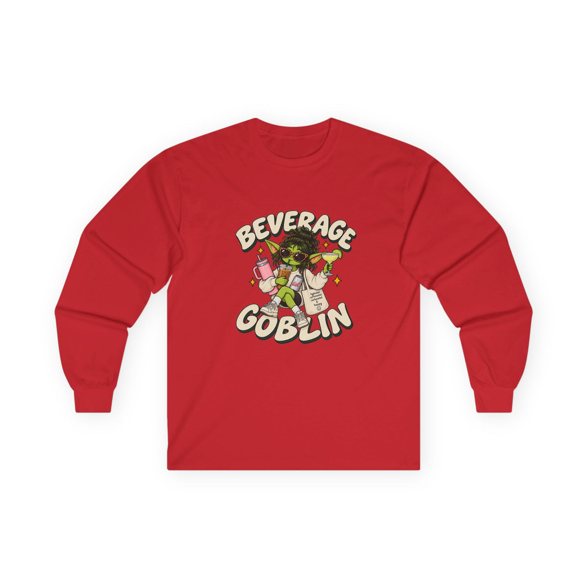 Beverage Goblin Long Sleeve T-Shirt — Cute Retro Drink Lover Tee