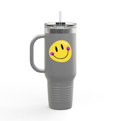 Crooked Smiley // Insulated Travel Mug, 40oz - Blue Text