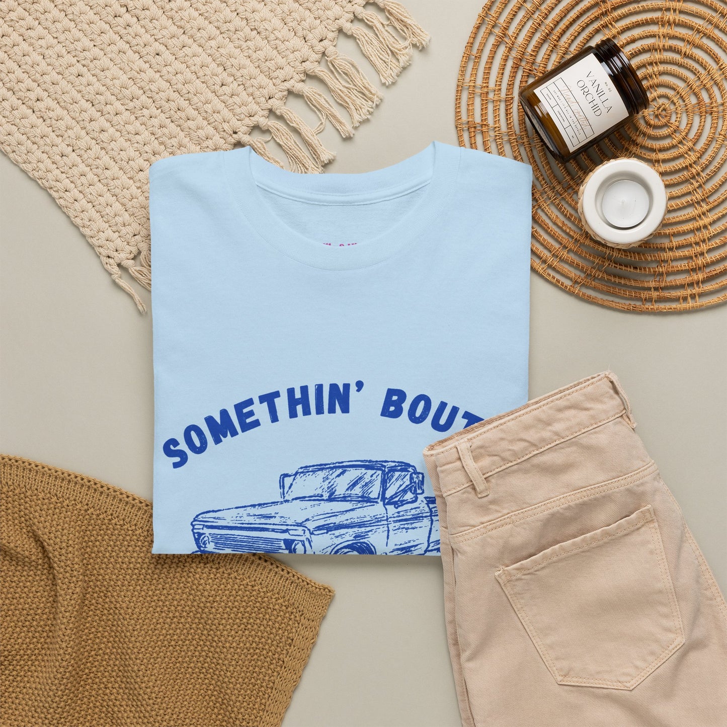 Somethin' Bout A Truck - Cobalt Distressed // Vintage Truck Graphic Unisex Heavy Cotton Tee - Perfect for Truck Lovers
