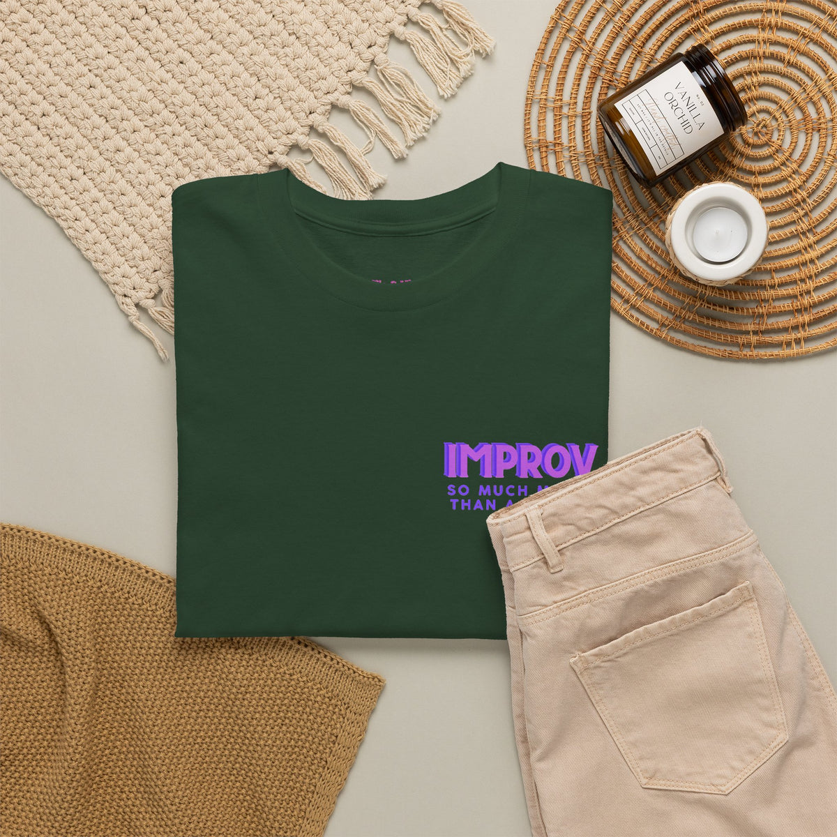 Improv, Multi Color "Yes, And" Double-sided // Colorful Affirmation Unisex Heavy Cotton Tee