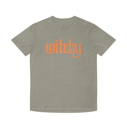 Witchy Graphic Tee — Retro Orange Text on Faded TShirt