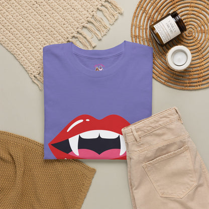 Vampire Lips Tee: Unisex Heavy Cotton Tee for Halloween, Party, Gift, Funny T-Shirt, Casual Wear, Trendy Fashion