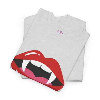 Vampire Lips Tee: Unisex Heavy Cotton Tee for Halloween, Party, Gift, Funny T-Shirt, Casual Wear, Trendy Fashion