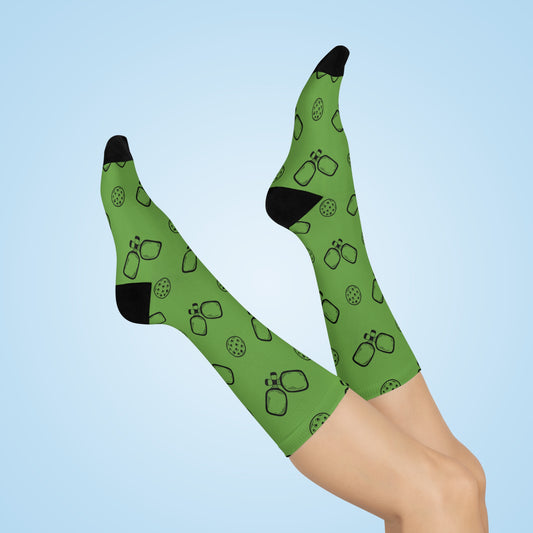 Lime Green Pickleball Cushioned Crew Socks