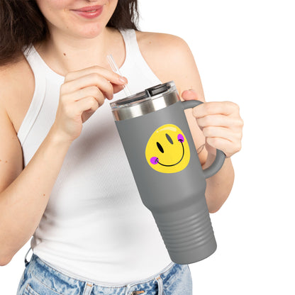 Crooked Smiley // Insulated Travel Mug, 40oz - Blue Text
