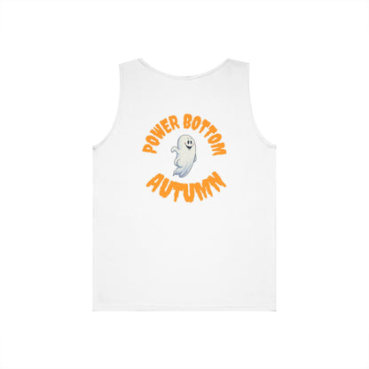 Power Bottom Autumn - White Ghost // Unisex Heavy Cotton Ghost Theme Tank Top - Fall Vibes