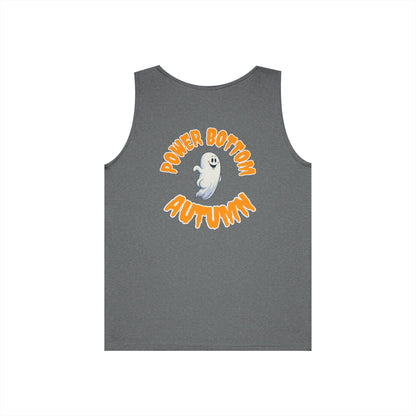 Power Bottom Autumn - White Ghost // Unisex Heavy Cotton Ghost Theme Tank Top - Fall Vibes