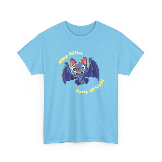 Party Bat Unisex Heavy Cotton Tee -Cute Fun Graphic Tee, Halloween Costume Shirt, Gift for Kids, Animal Lover Tee, Everyday Casual Wear