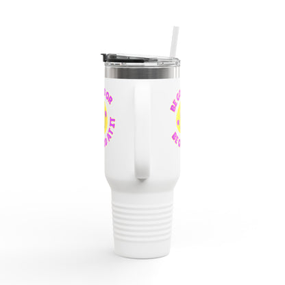 Be Good or Be Good At It Crooked Smiley // Insulated Travel Mug, 40oz - Blue Text