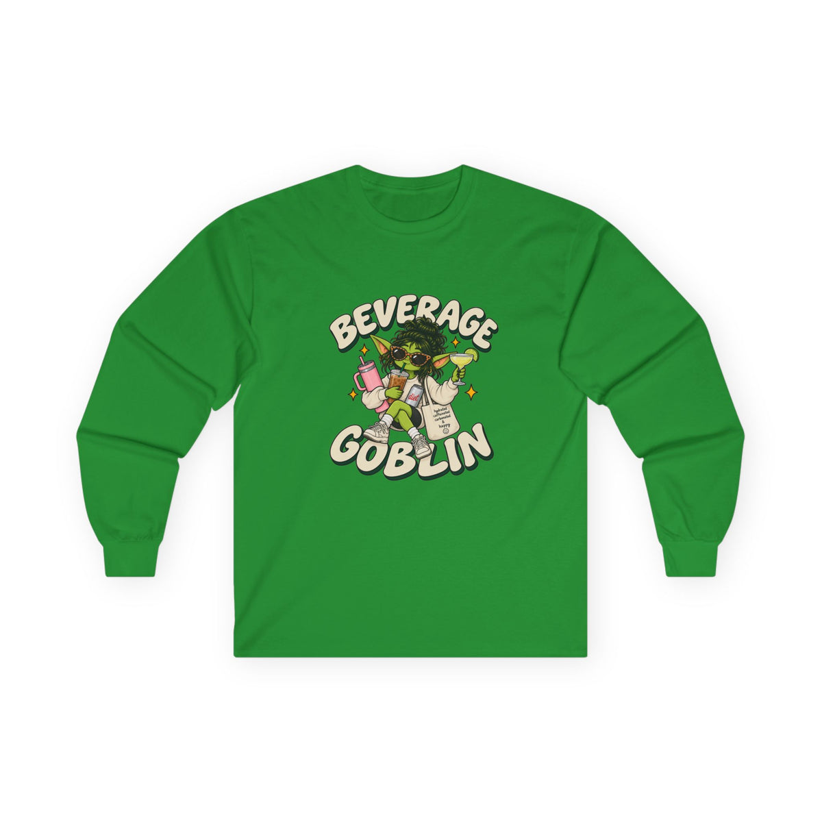 Beverage Goblin Long Sleeve T-Shirt — Cute Retro Drink Lover Tee