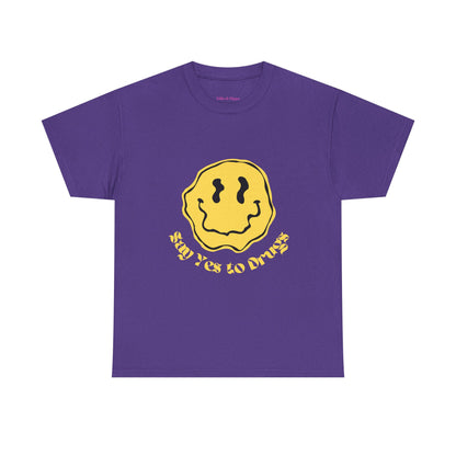 Say Yes to Drugs // Unisex Heavy Cotton Tee - Happy Smiley Face Graphic T-Shirt