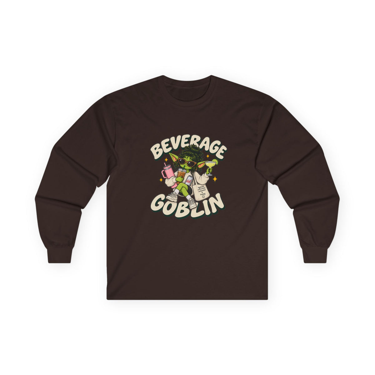 Beverage Goblin Long Sleeve T-Shirt — Cute Retro Drink Lover Tee