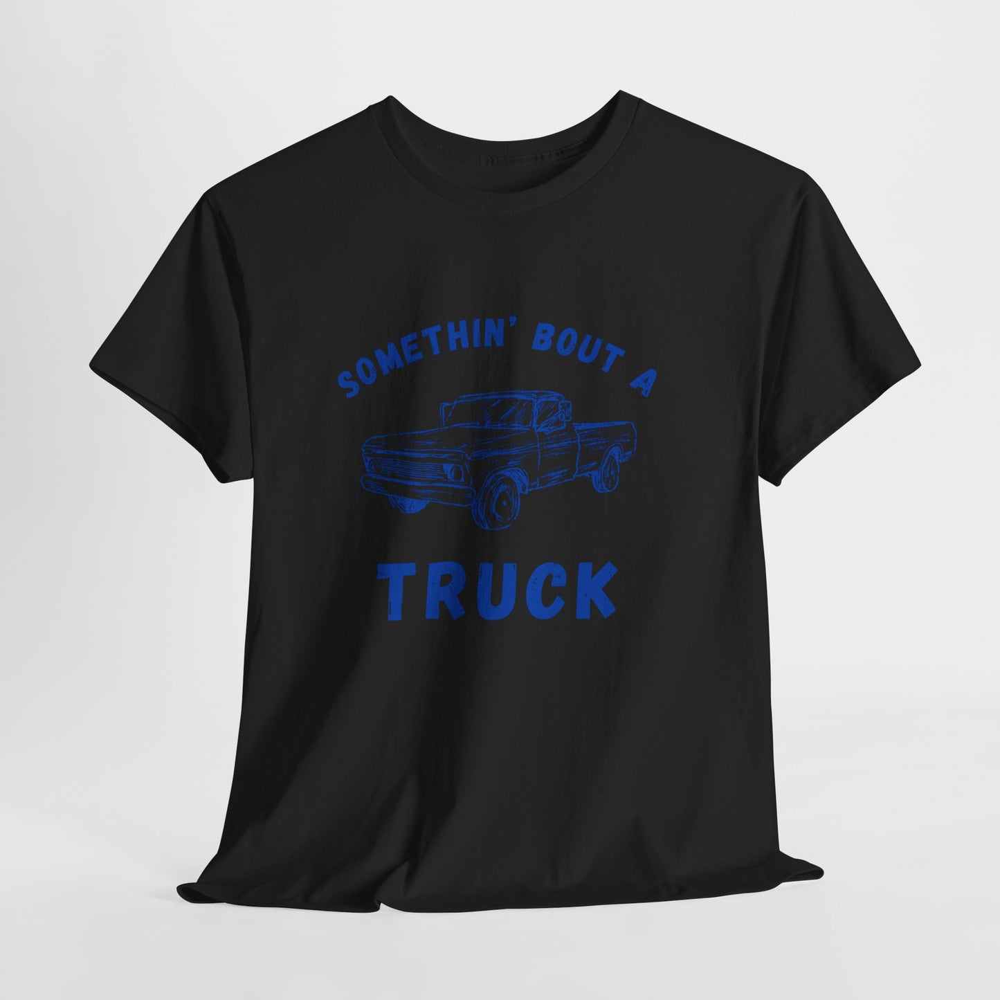 Somethin' Bout A Truck - Cobalt Distressed // Vintage Truck Graphic Unisex Heavy Cotton Tee - Perfect for Truck Lovers